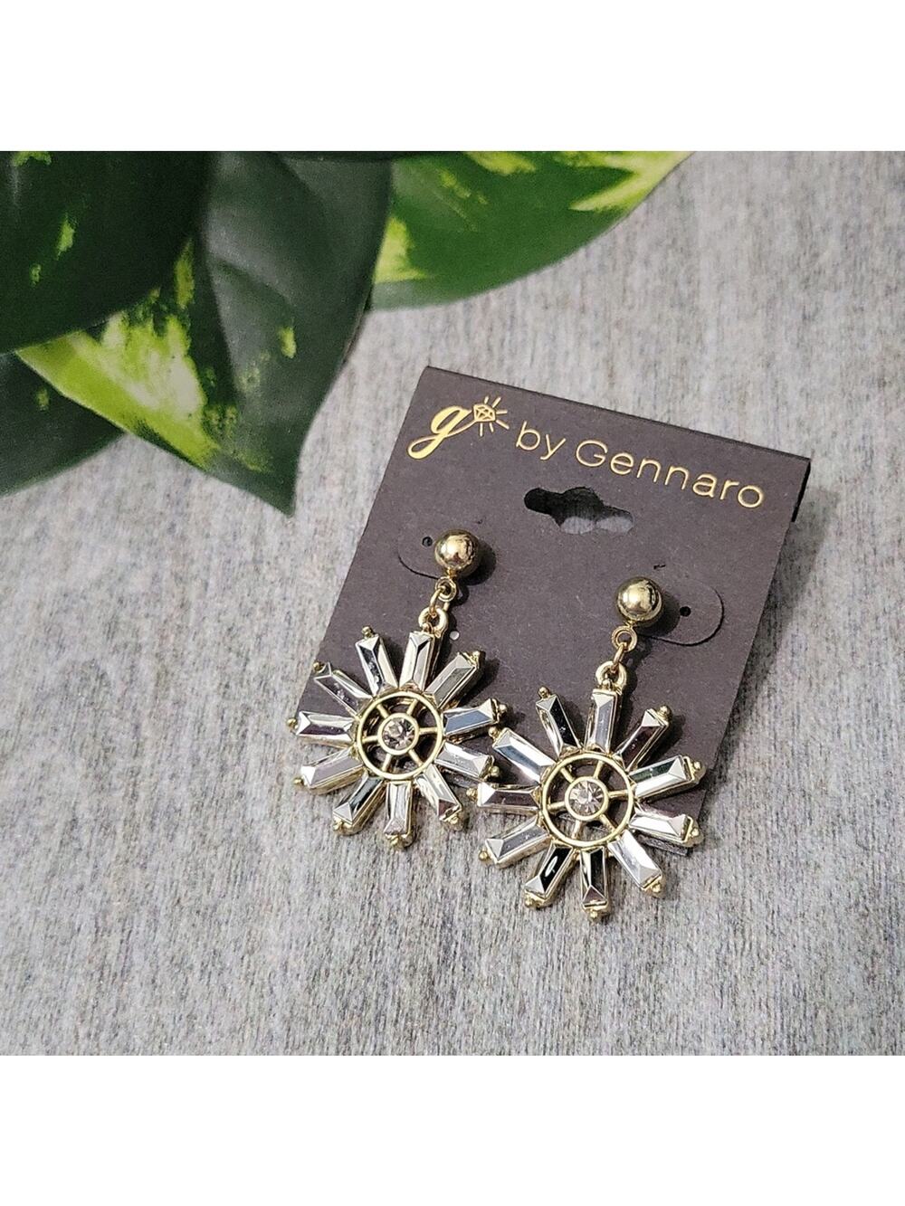G by Gennaro Gold Toned Starburst Rhinestone Dangle Post Earrings NEW